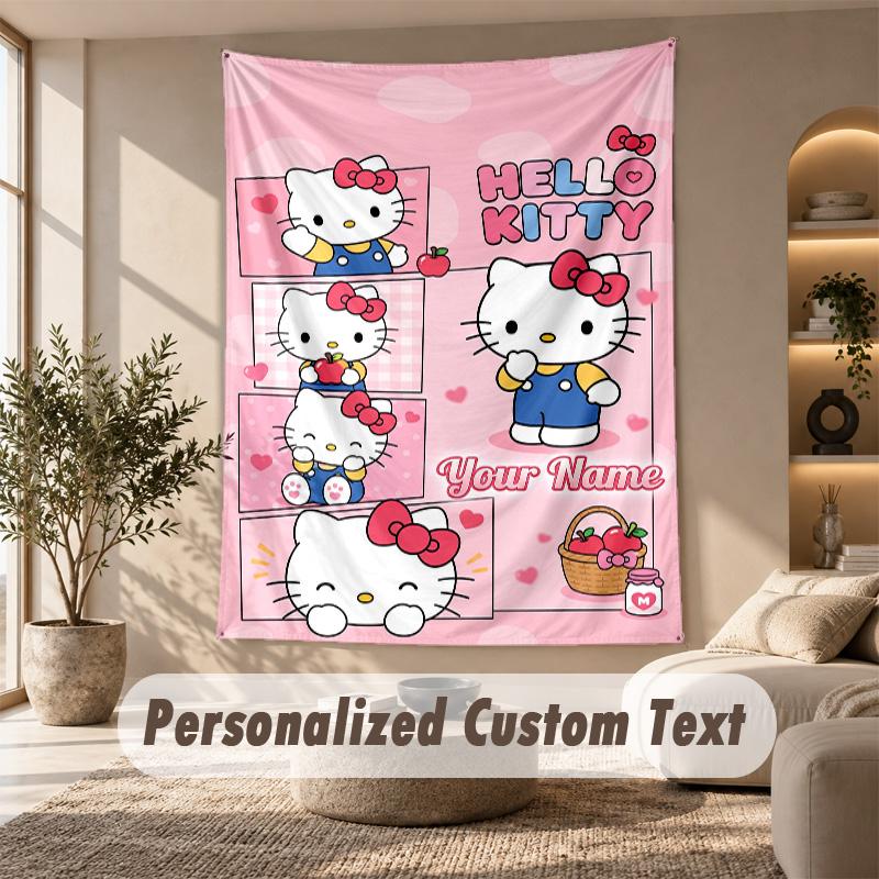 Tapestry Custom Name Text, Wall Hanging Tapestry Home Room DecorHello Kitty