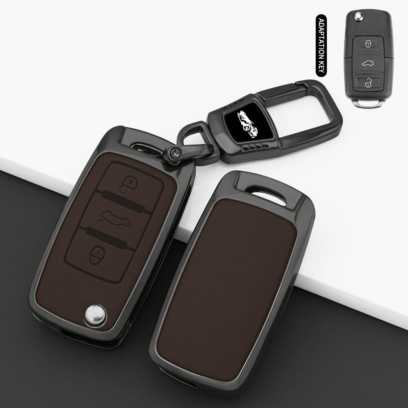 Zinc Alloy Genuine Leather Auto Key Fob Cover Fit For Vw Volkswagen Polo Golf Passat Tiguan Beetle Caddy T5 Up Eos Skoda Octavia Seat Leon Altea