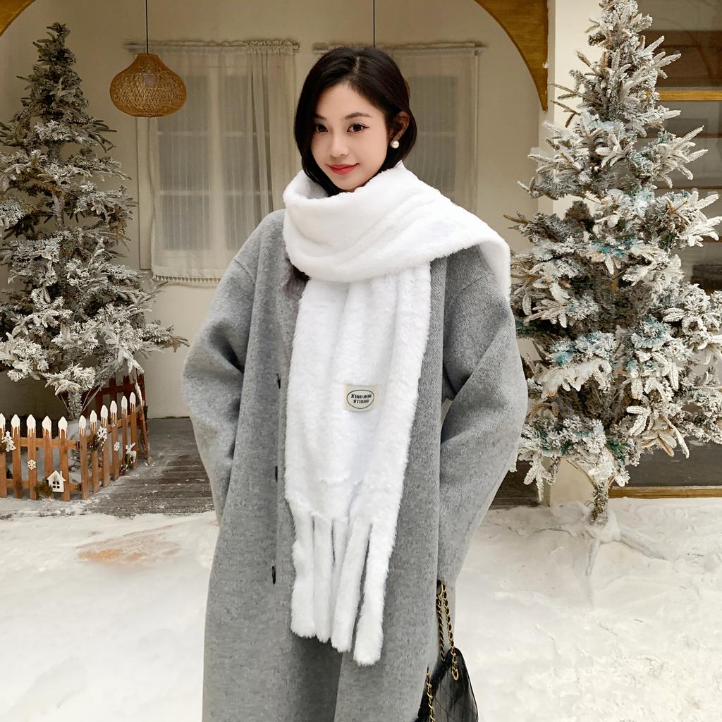 Winter Plush Solid Scarf For Women Thick Warm Long Tassel Shawls Neck Protection And Cold-Proof Scarves New Luxurious Muffler