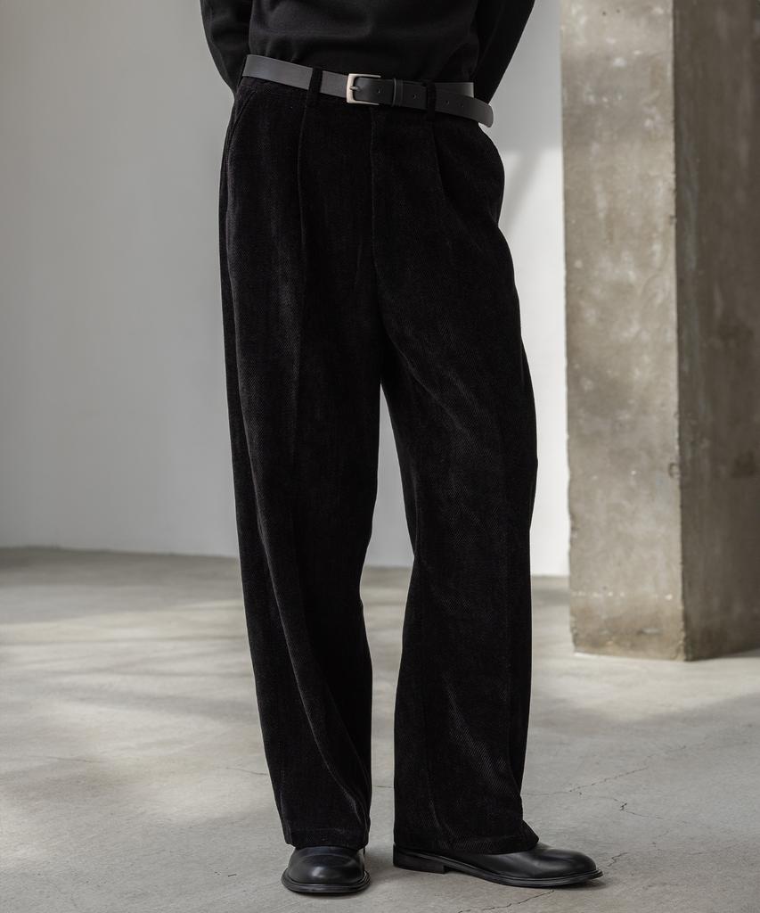 Dekkoloso Corduroy One-Pleat Semi-Wide Pants [Black]