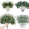 120 Pcs 3 Kinds Mixed Artificial Eucalyptus Leaves Stems Bulk Faux Leaf for DIY Bouquets Floral Arrangement Wedding Home Decor
