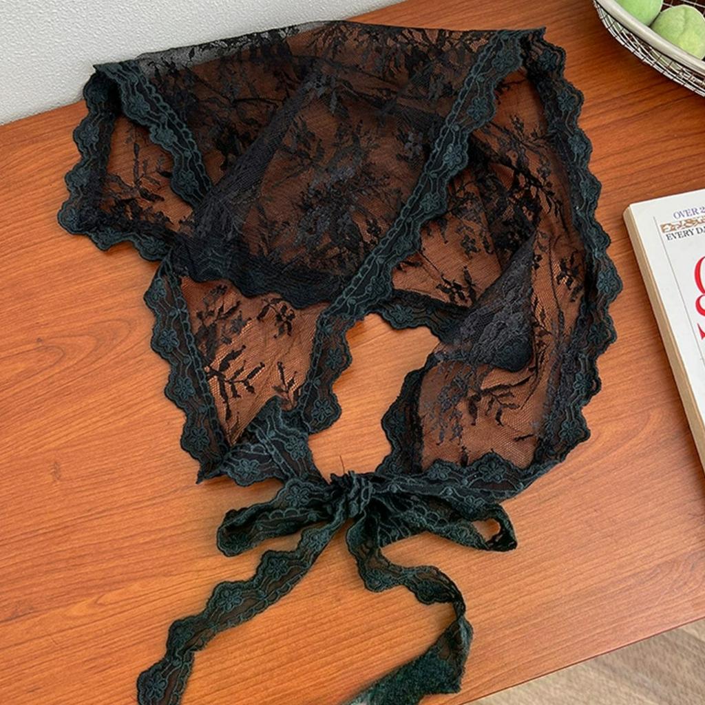 Women Elegant Lace Triangle Headscarf Lace Up Hair Accessory Summer Flower Mesh Scarf Wrap Boho Style Hair Band Soft Headband