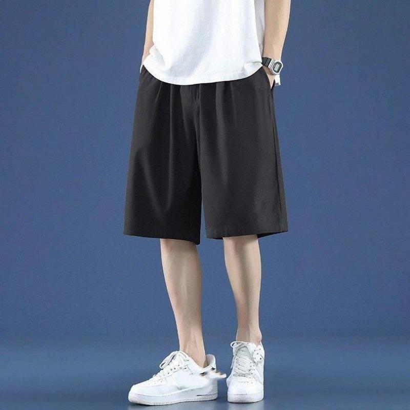 Pantaloncini Casual Comodi da Uomo Grigio Larghi alla Moda con Vita Elastica per Uso Quotidiano