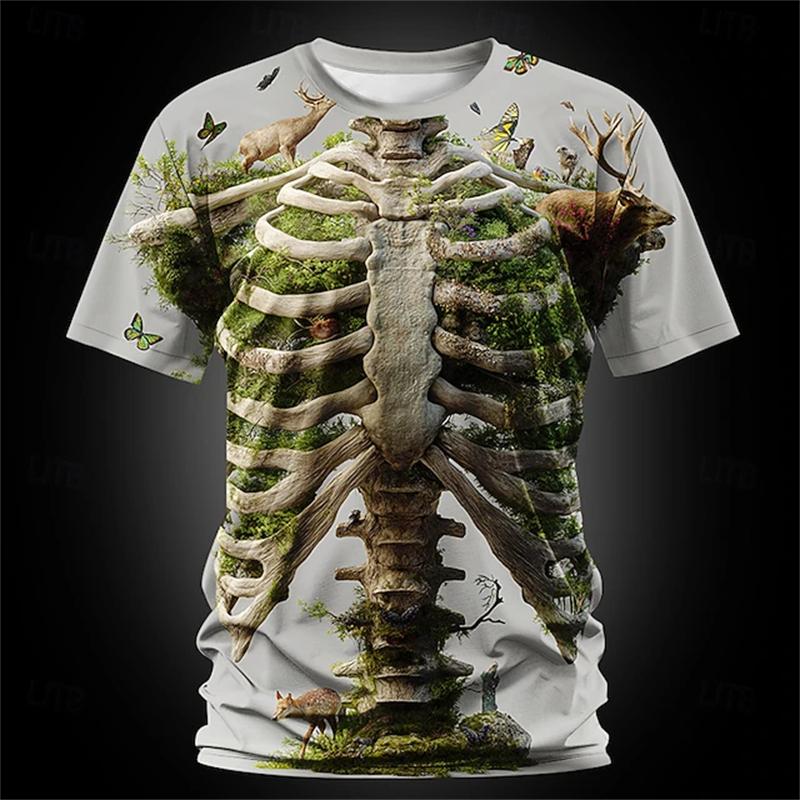 Halloween New t shirt for man Short-sleeved Men's Lava Pattern Short-sleeved Loose Round-neck T-shirt Breathable Lightweight Top