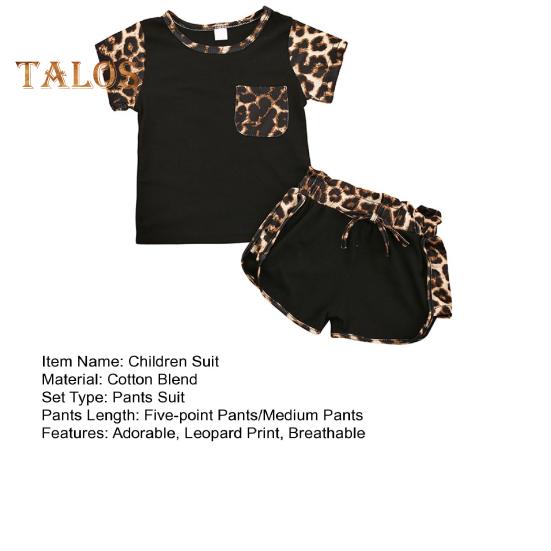2Pcs Leopard Print Outfit for Baby Girl Summer Short Sleeve Pocket Round Neck Top Shorts Cute Sisters Matching Suit for Daily Wear Photography Parties