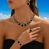Vintage Fashion Geometric Splicing Necklace Bracelet Earrings Ring Set for Ladies Parties