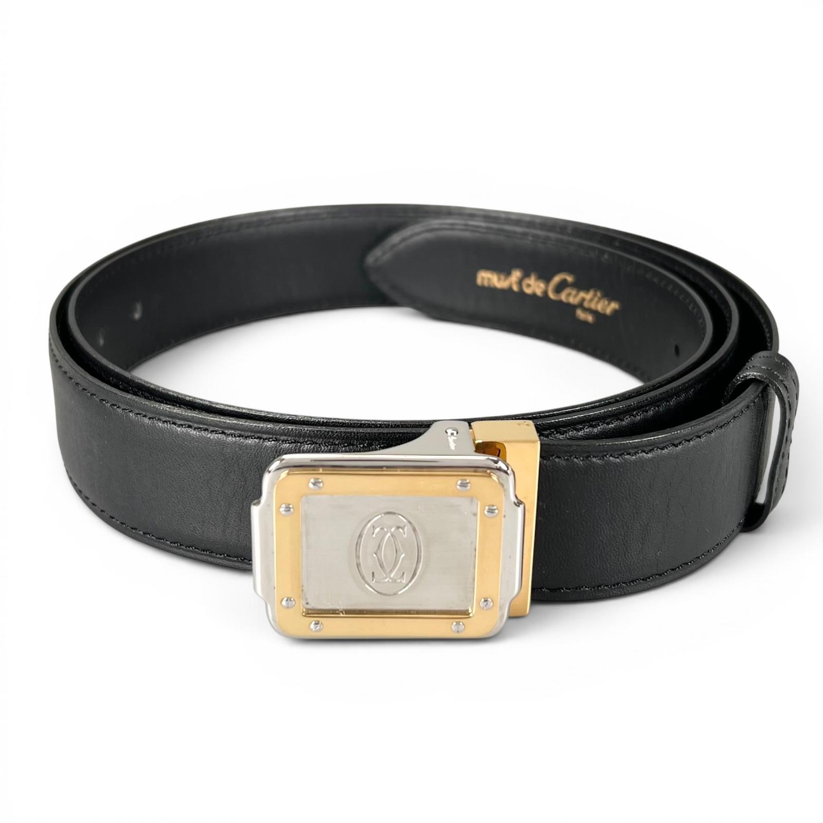 Excellent Cartier belt Must de Cartier Santos Logo buckle black leather mens Used