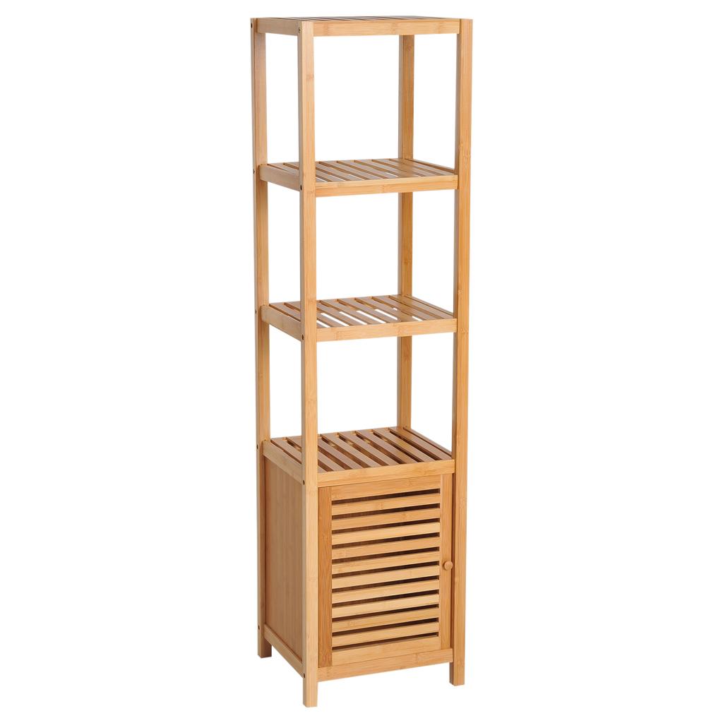 Bathroom Cabinet, Freestanding, 3 Shelves, Narrow & Tall, Louvered Door, 36 x 33 x 140 cm