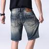 Retro Denim Shorts Summer Slim Straight Mid-pants Casual Ripped Five-point Pants