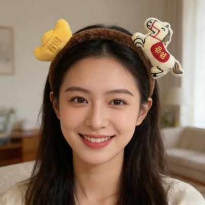 Cute Cartoon Horse Hair Hoop Exquisite Lucky Charm Pony Headpiece Red Chinese Style New Year Mascot Headband Festival