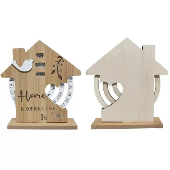 Wood Calendar Ornaments Handcrafted Desk Calendar with Adjustable Month Date Sliding Blocks No Paper Core Unique Office Decor Gift