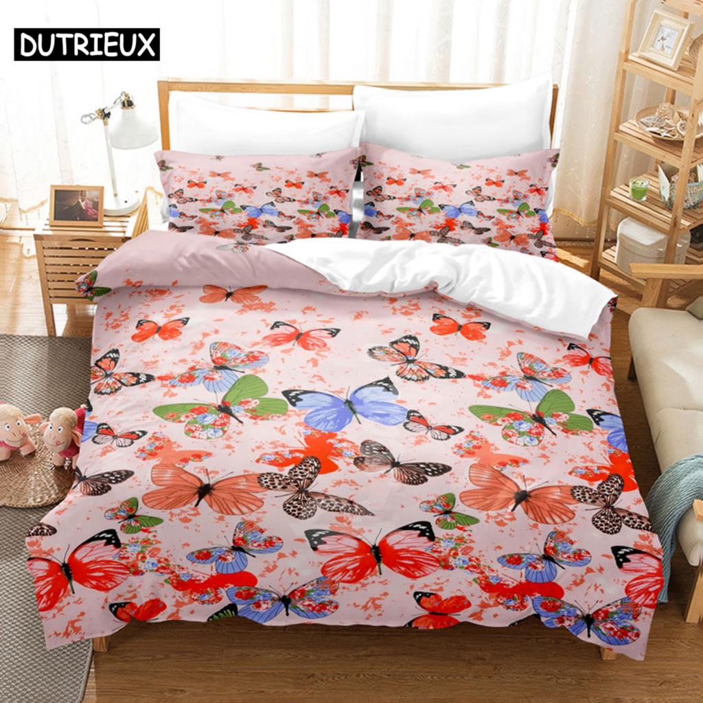 Blue Butterfly Duvet Cover Set King Size 220X240 Double Bed Single 3D Queen Bedding Sets Pink Full Twin Quilt Linen Pillowcase
