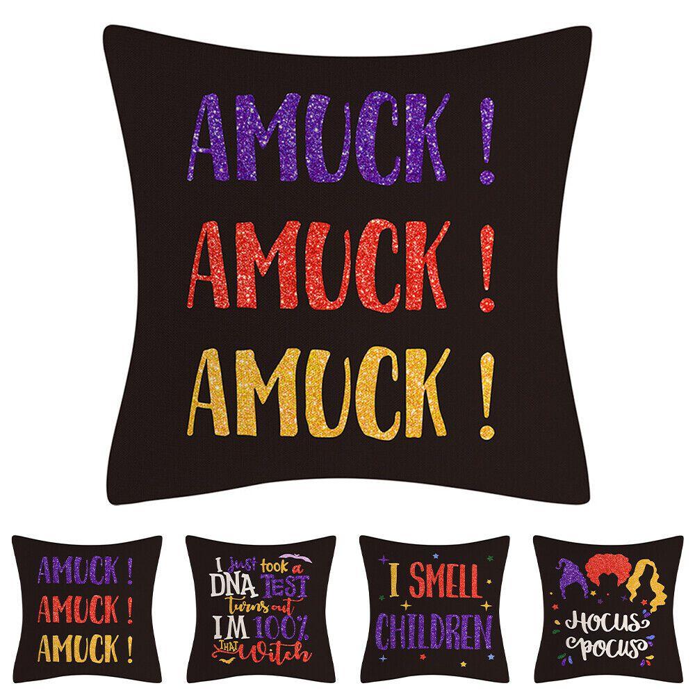 Hocus Pocus Cushion Cover Halloween Themed Home Decor Soft Linen Material Machine Washable 18x18 Inches