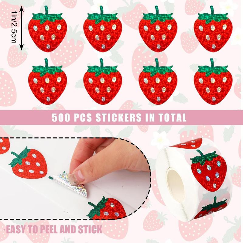 500Paste/Volume   2.5cmStrawberry Alien Laser Stickers Sealing Stickers Decorative Gift Box Adhesive Stickers Labels