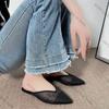 Fashion 2025 Hollow mesh flat shoes fashion pointed toe half-pack slippers new summer comfortable square heel women's shoes large size