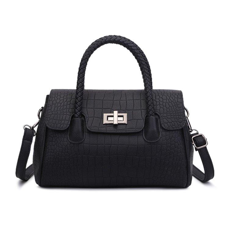 Handtasche mit Krokodilmuster, Umhängetasche aus echtem Leder, Damen-Geldbörse mit Klappe und geflochtenem Griff