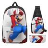 Animation Backpack, Super Mary Primary School Student Print Children'S Backpack Satchel Pencil Case Three-Piece Set