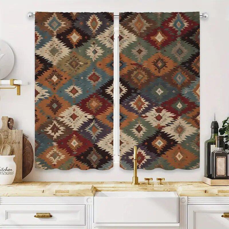 

Luxurious Style Geometric Pattern Printed Curtains Bedroom Living Room Home Decoration Made Of Polyester Great Window Treatment W100*H70(CM)-Grommet top&2PCS