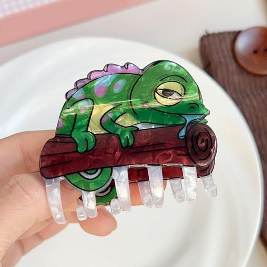 Hair Claw with High-Elastic Spring, Cat Mammoth Lizard Pattern Hair Clip with Ice-Cracked Pearlescent Texture, Firm Grip Shower Back Head Hair Claw