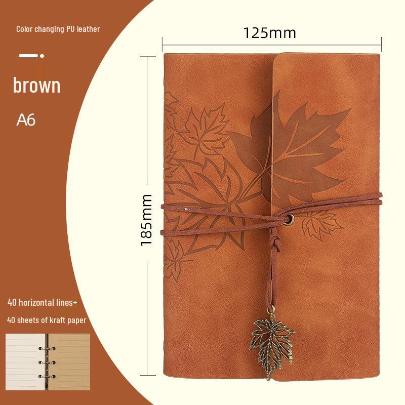 Maple Leaf Retro Loose-Leaf Notebook with Customizable Logo and Skin-Feel Cover