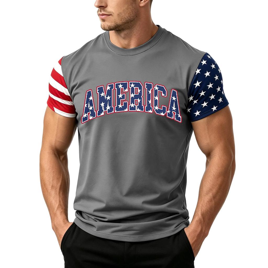 Men's Independence Day Flag Print Short Sleeve T-Shirt, Loose Casual Daily Summer Tops