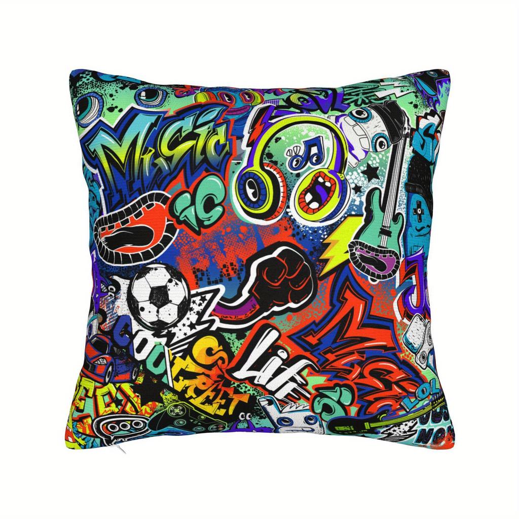 Grunge Graffiti Throw Pillowcase Vibrant Street Art Music Sports Pop Culture Cushion Cover Decorative Pillow for Living Room