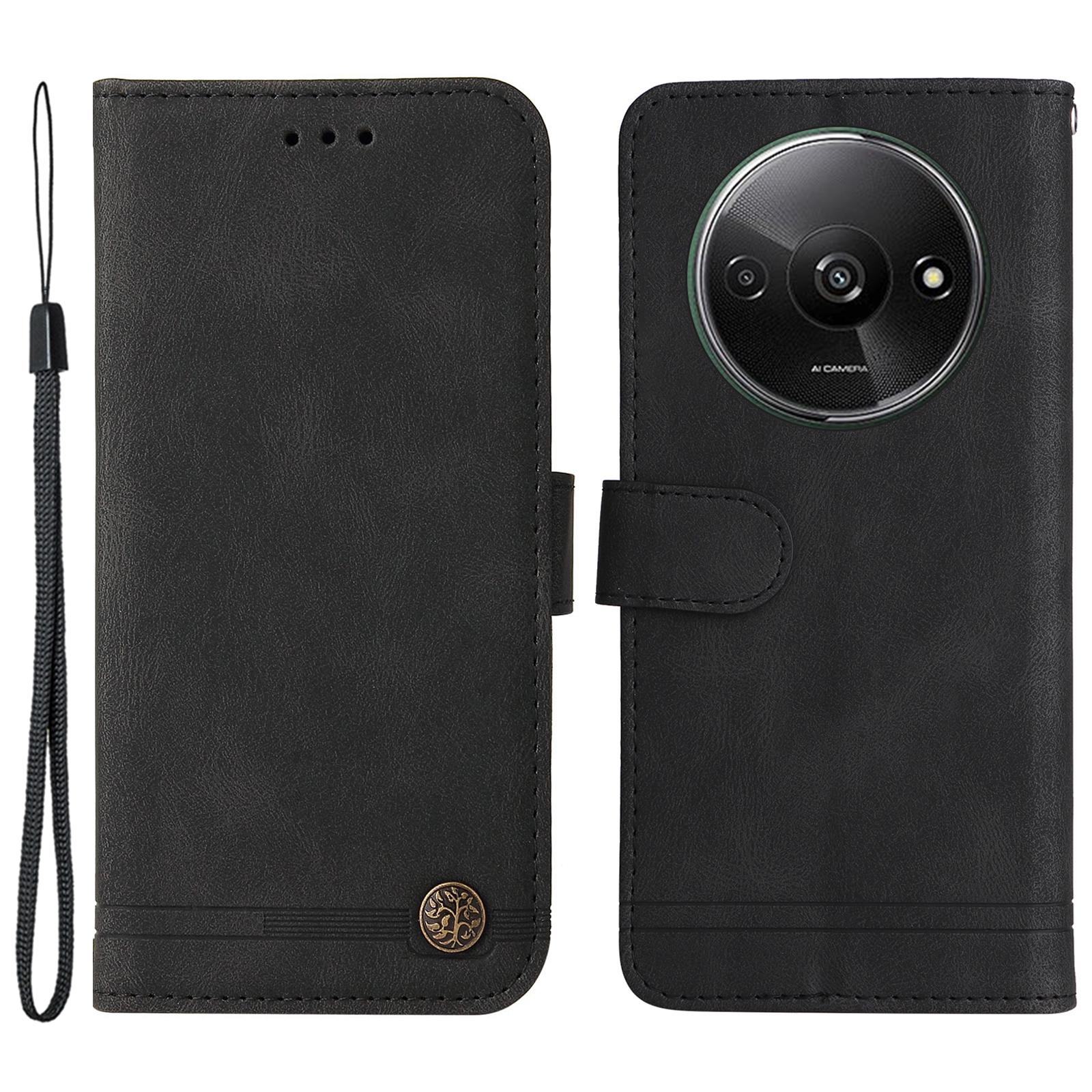 

For Xiaomi Redmi A3 4G/Poco C61 4G Leather Wallet Cases Skin Touch Phone Cover Stand with Strap Black