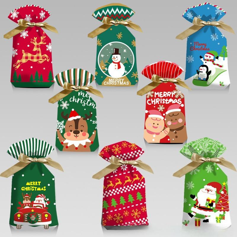 1pack 50pcs Cute Drawstring Bag Christmas Drawstring Pocket Snowflake Crispy Biscuit Gift Packaging Bags Candy Gift Lucky Bags