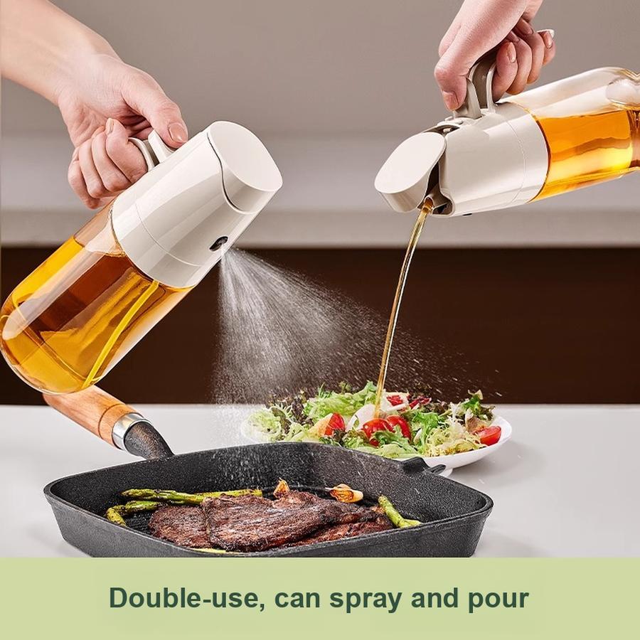 2 Pcs Oil Bottle Sprayer, 2-in-1 Pouring and Spraying Food Grade Kitchen Oil Can, Leak-Proof Glass Tank
