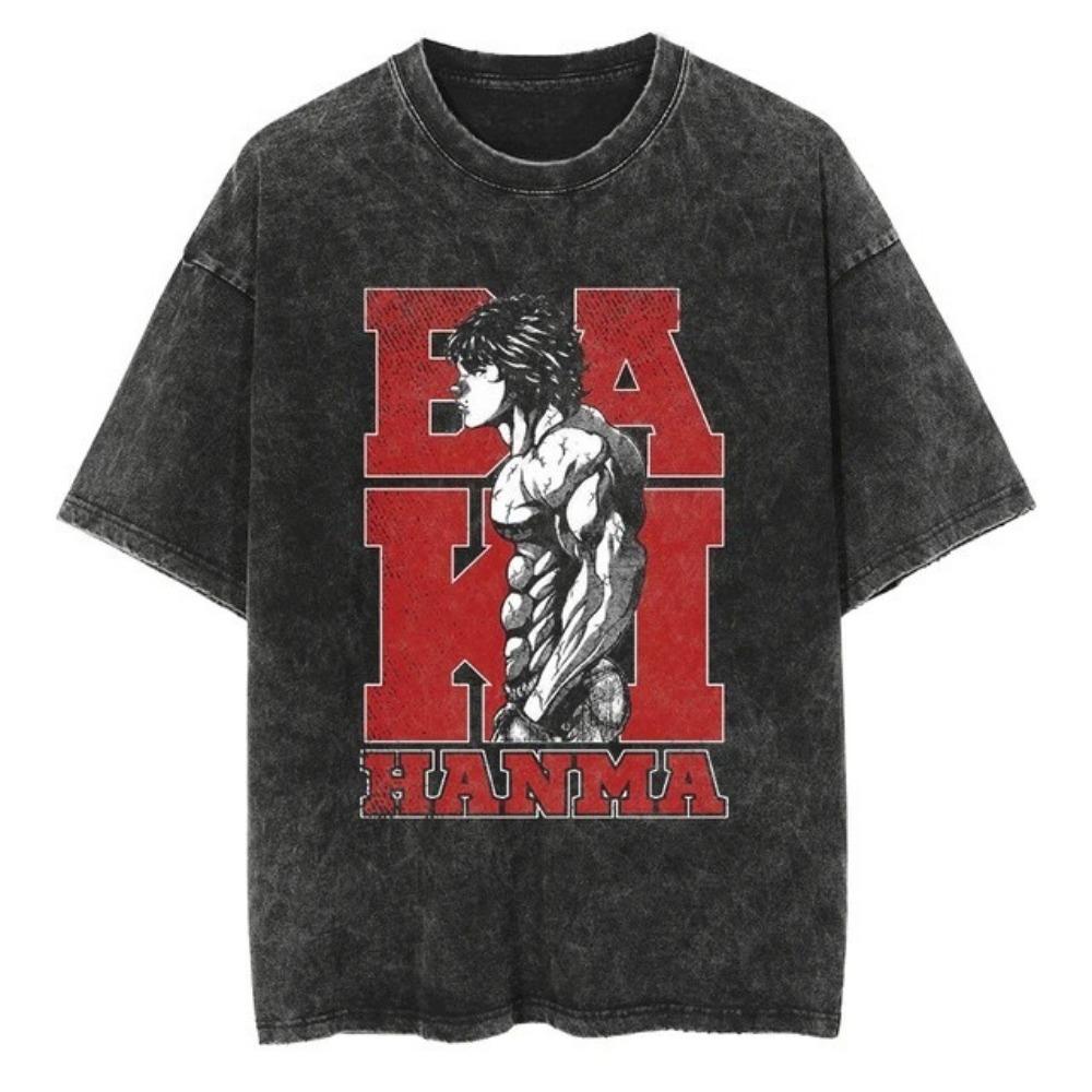 Anime Baki Haman Tshirts Harajuku Vintage Cotton Washed T Shirt for Men Hip Hop Streetwear T-shirt