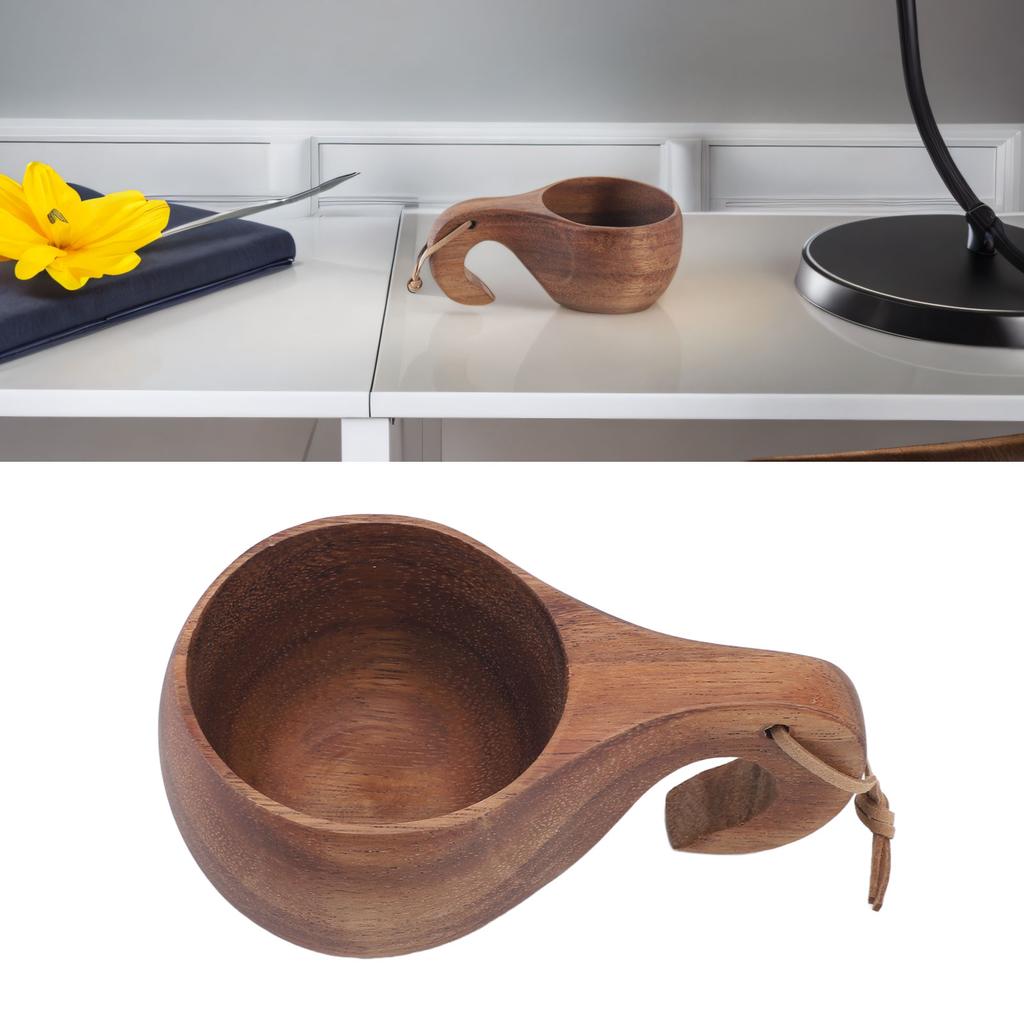 Wooden Coffee Cup with Handle Comfortable Grip Rustic Decorative Milk Cup for Home Dorm