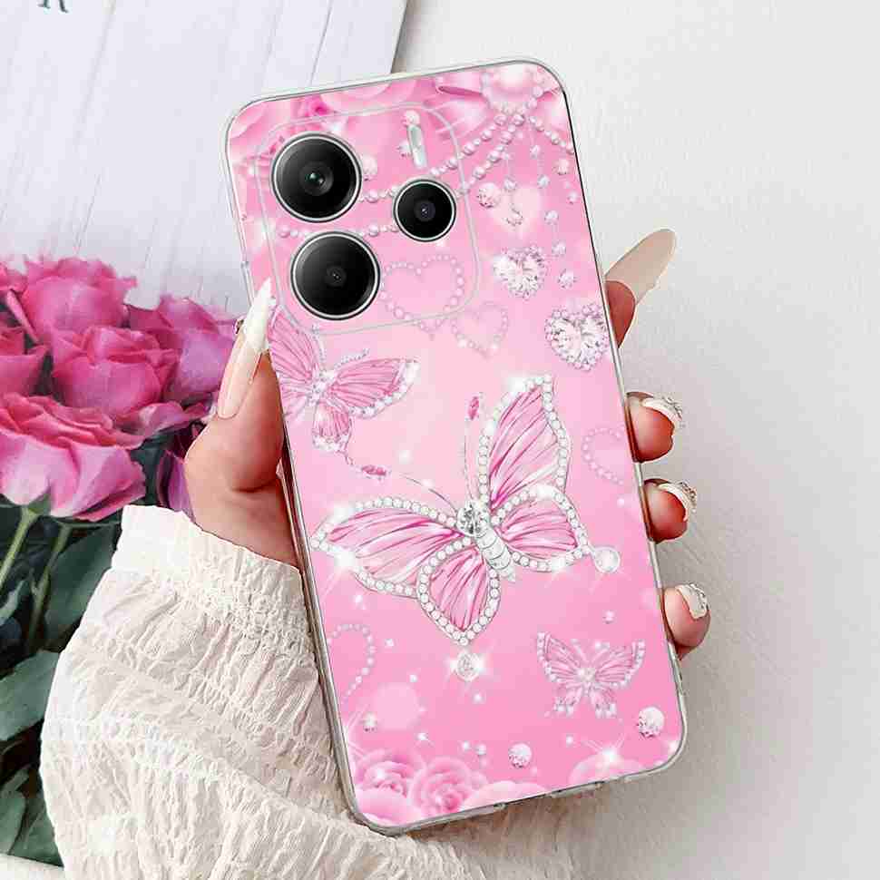 For Xiaomi Redmi Note 14 Pro 5G Case Beautiful Flower Heart Cover Soft Silicone Casing For Redmi Note 14 Note14 4G Cover Coque