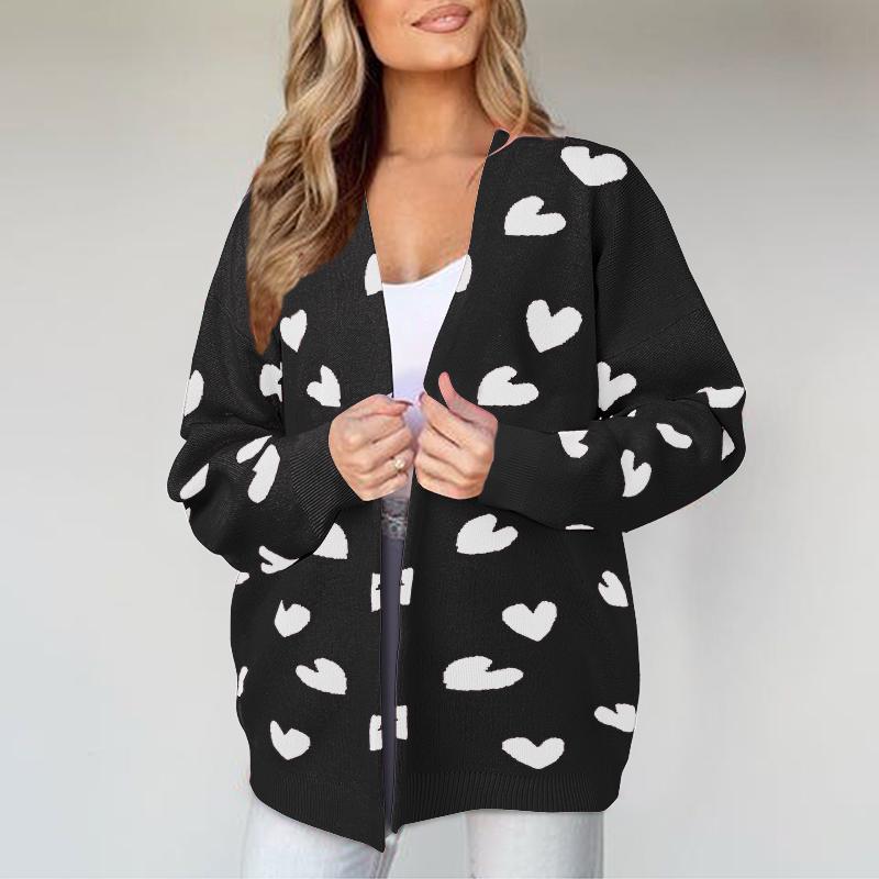 

ZANZEA Women Long Sleeve Heart Print Open Front Casual Knitted Kimonos Cardigans 3XL