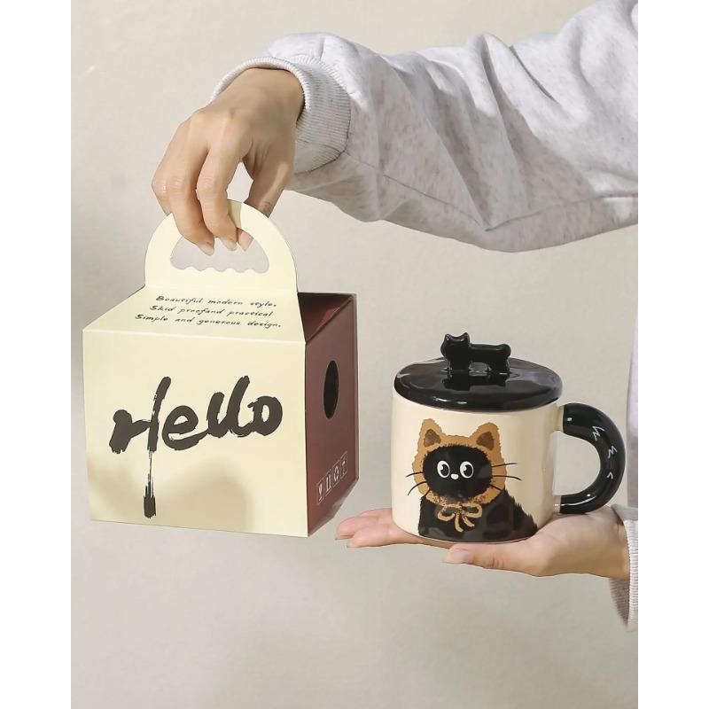 

Творческая индивидуальная кружка с крышкой в виде кошки, сувенир, подарочная чашка для питьевой воды, милая керамическая кофейная чашка, офисная кружка 360ML