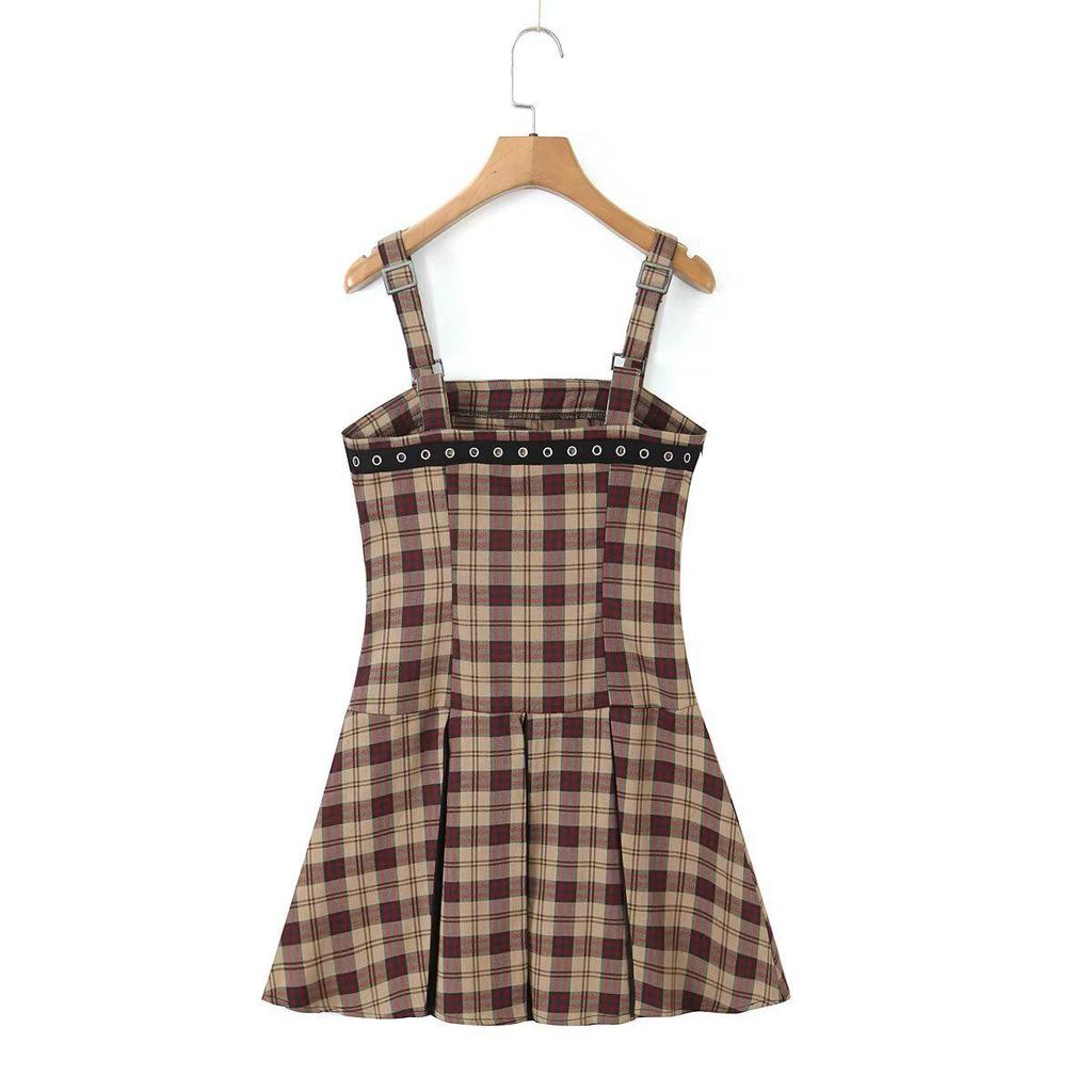 2025 Spring Women's European & American Plaid Punk Rock Sling Dress