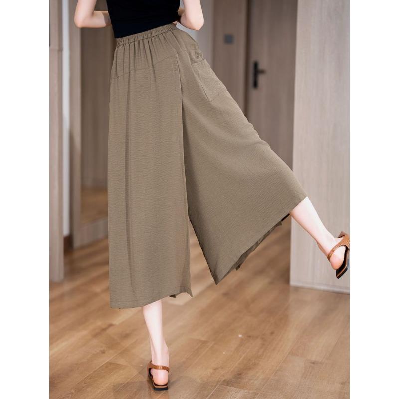 Women S Loose High Waist Split Wide Leg Culottes Thin Casual Pants For Summer Autumn