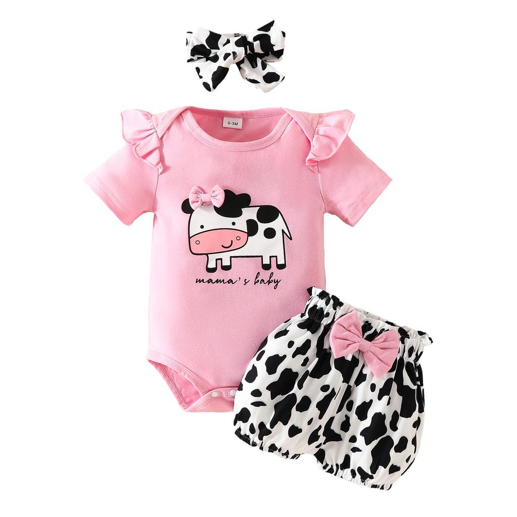 Baby Girl Summer Romper & Shorts Set - "Letter" Top with Belted Flower Pants
