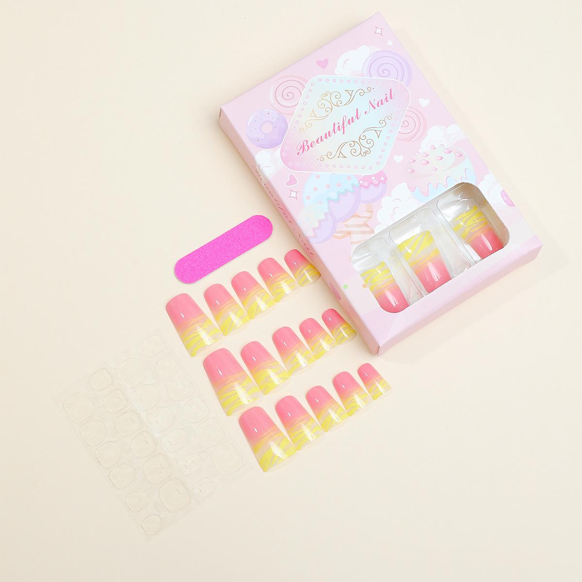 

European & American Handmade Leopard Print Duck Foot Press-On Nails - Bright Yellow French Tip Nail Art.