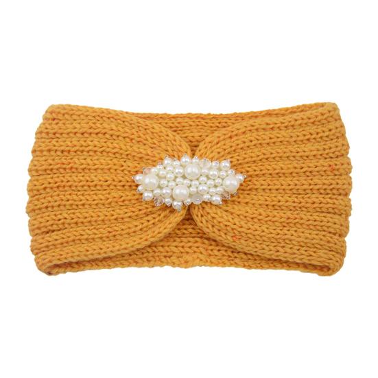 Knitted Headband Soft Stretchy Wide Band Hairband with Faux Pearl Headwrap Winter Hair Accents Solid Color