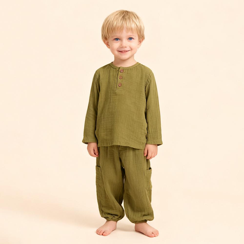 Bio-Baumwolle Baby Junge Kleidung Einfarbige Rundhals-T-Shirt + Hose Frühling Sommer Kinderkleidung Set
