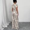 Women European American Striped One Shoulder Lace Up Wide Leg Jumpsuit