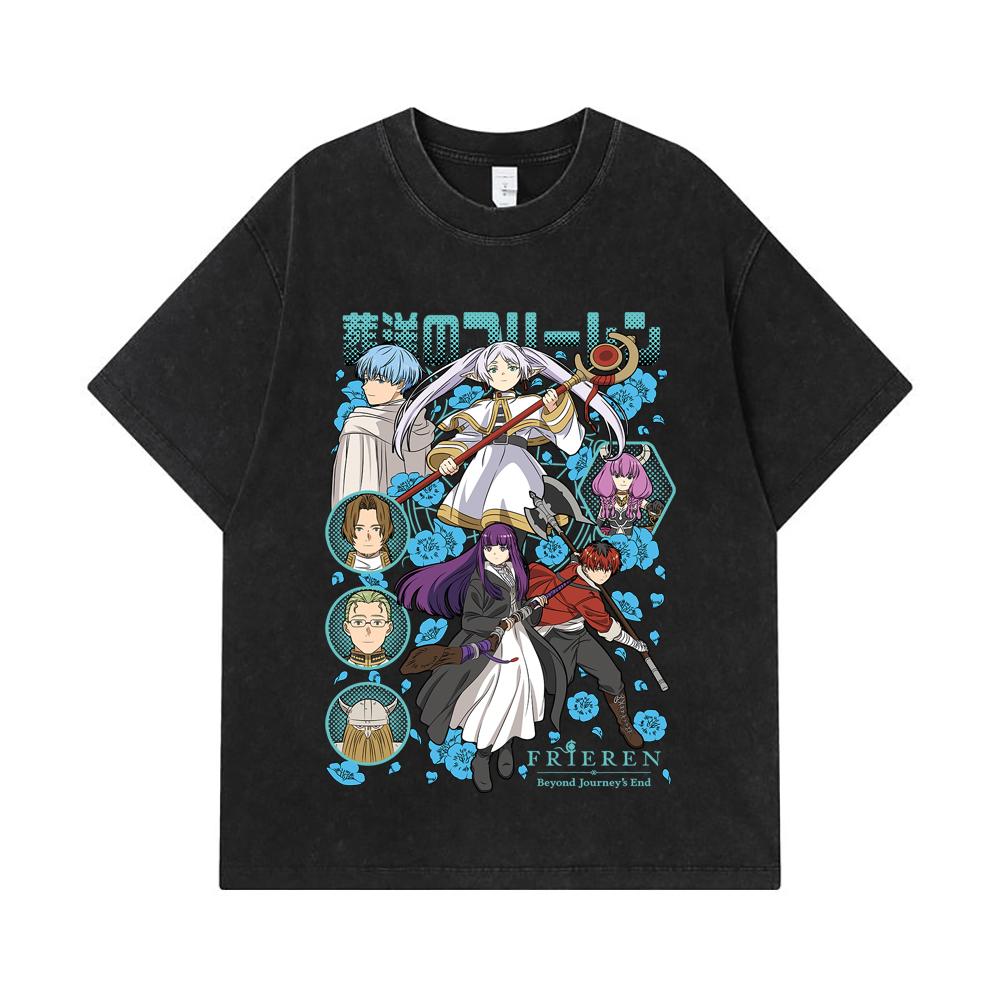 275 GSM Washed T-shirts 100% Cotton Frieren V1 Print Unisex Heavy Cotton T Shirt