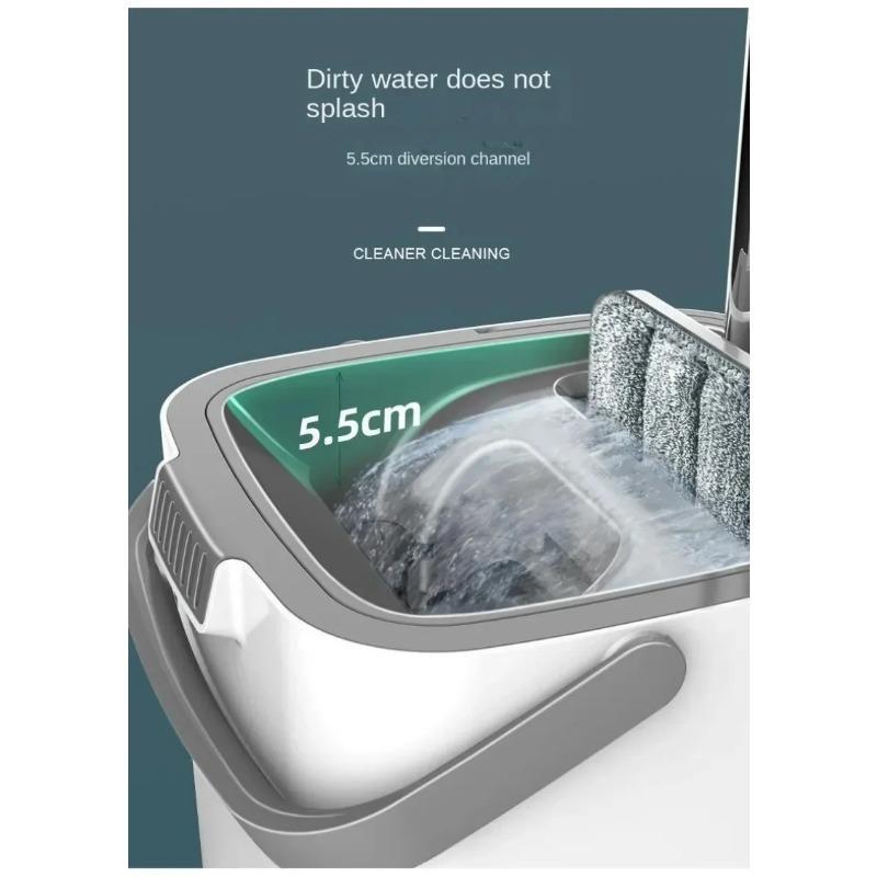 1SET Mop pentru podea cu găleată Mop îngroșat, umed și uscat, leneș plat, pânză din microfibră, stoarce, mopuri de bucătărie, baie, curățarea podelei