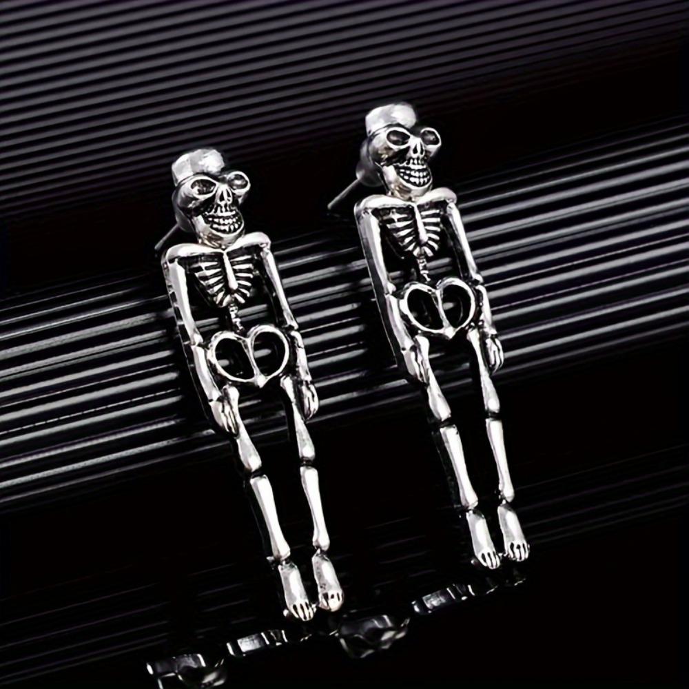 1pair Girl's Halloween coppery Skeleton Design Dangle Earrings, Retro Goth Style  Zircon