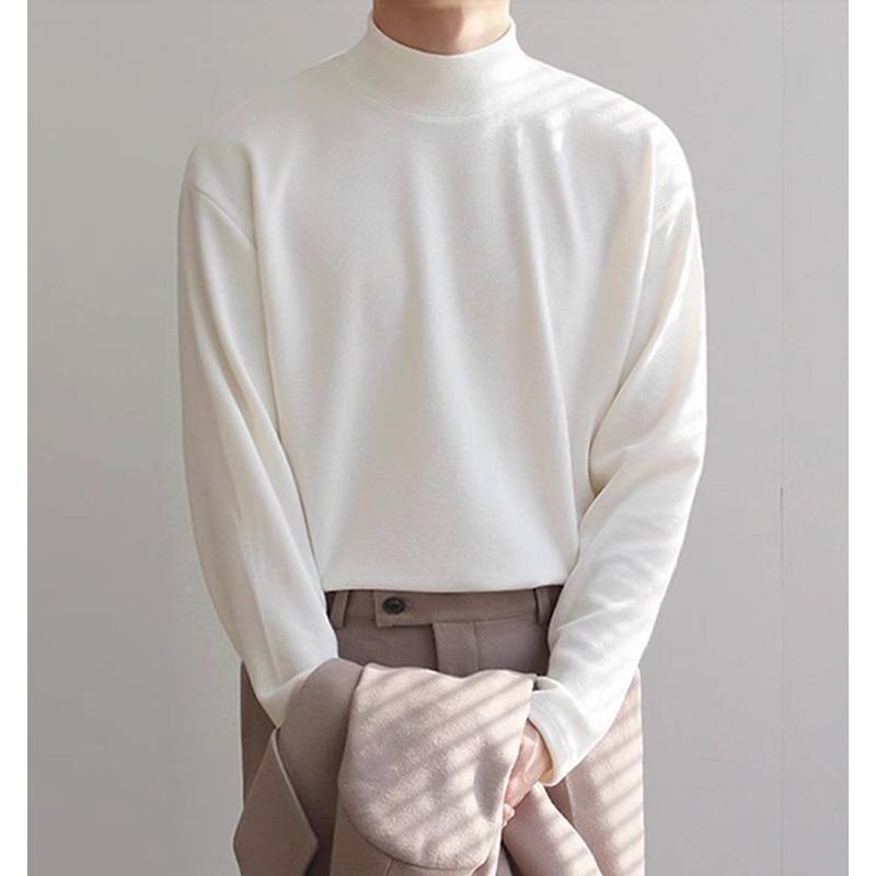 Camiseta Básica de Cuello Medio y Cuello Alto para Hombre Ropa de Otoño Invierno Interior de Terciopelo Alemán Camiseta de Manga Larga Sobre la Ropa Ropa Interior Térmica de Moda