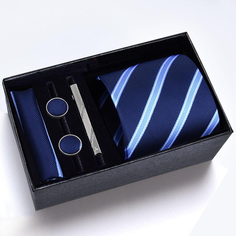Men's Formal Tie Gift Box: Five-Piece Set with Logo, 8cm Striped Black for Weddings and Business 