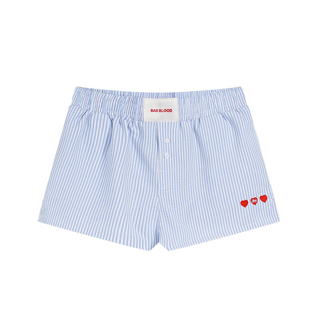 High Waist Embroidered Striped Loose Casual Shorts Women's 100% Cotton Fashion Korean Style Straight Leg Pants Single Wear Summer Shorts