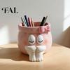 Cute Gift for Her Cartoon Girl Pen Holder, Resin Makeup Brush Decorative Desktop Unique Birthday Gifts Girls Organizer with Bow Design, Sundries