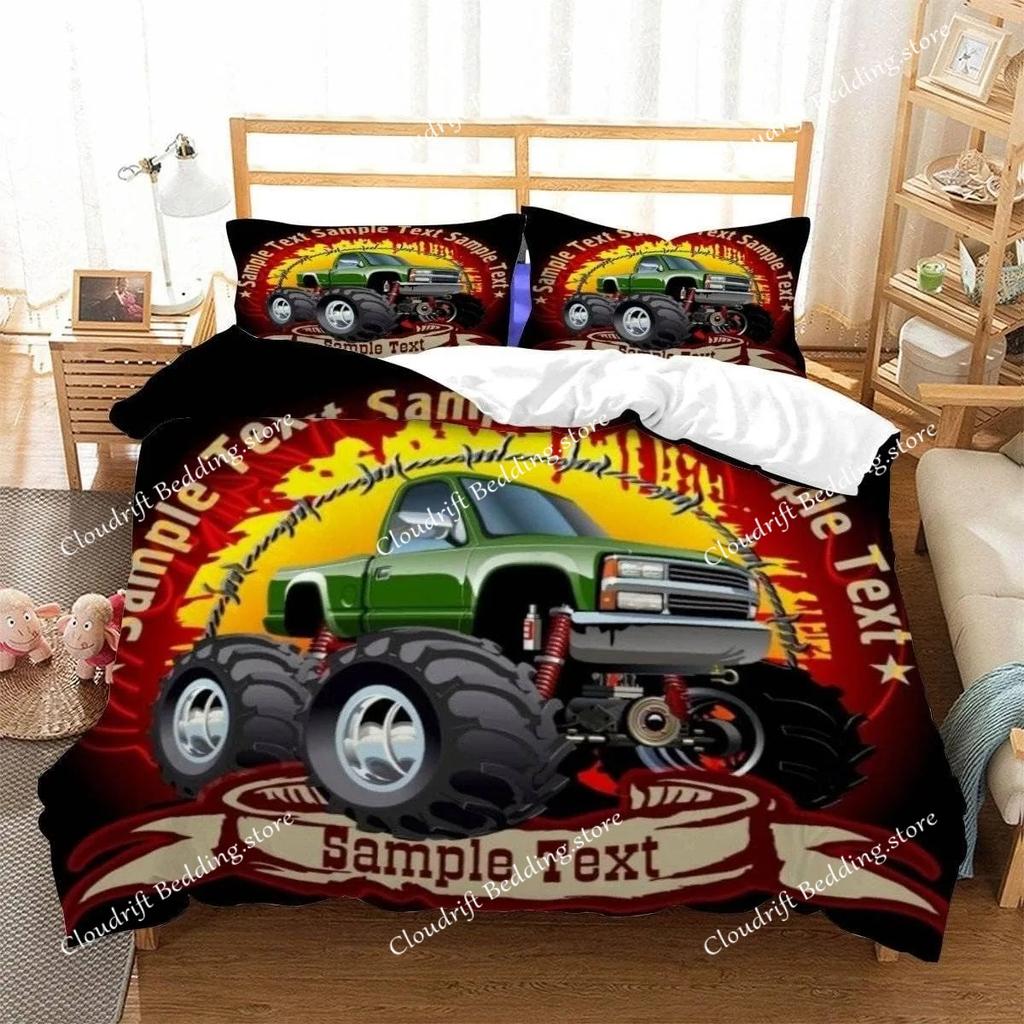 Racing themed bedding 3D printed cartoon monster truck pattern, soft down anti allergy down duvet cover, adult bedding set, teen