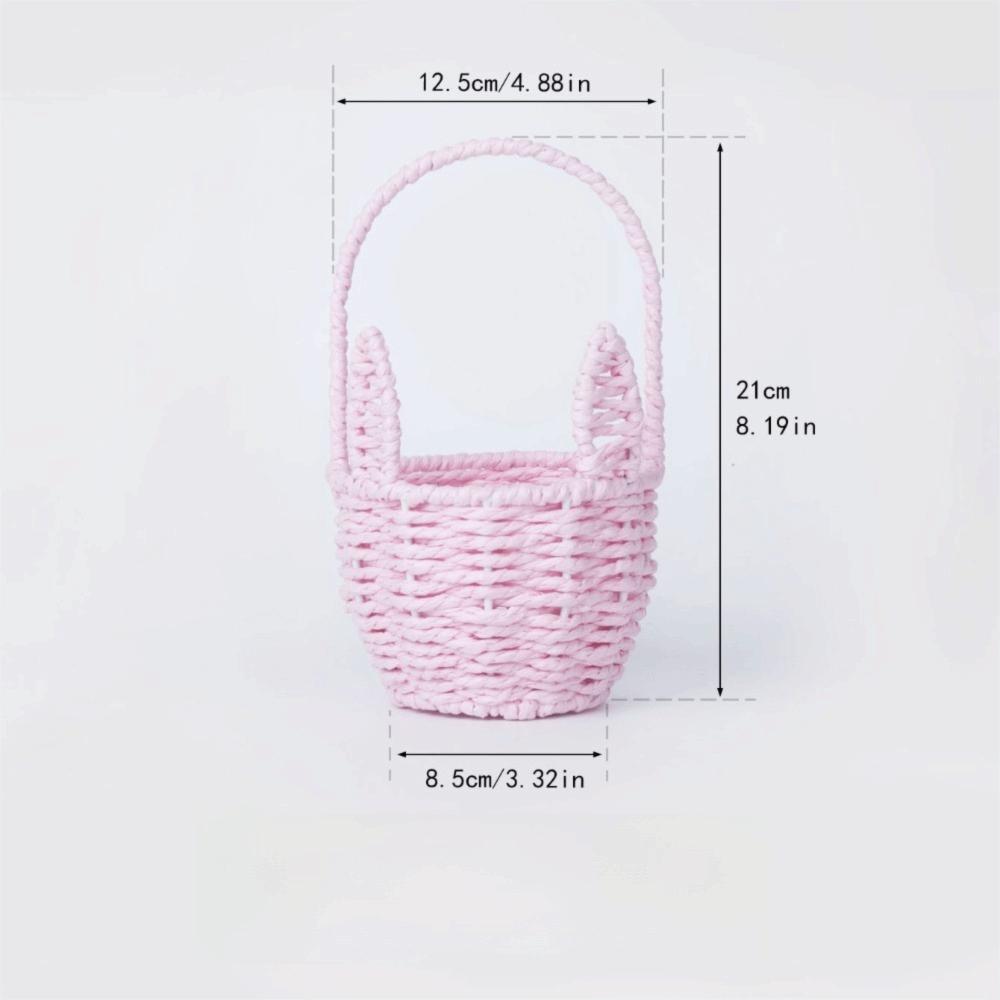 

Cartoon Rabbit Ear Storage Basket Multifunctional with Handles Hand Woven Basket Sundries Organizer Easter Festival Gift